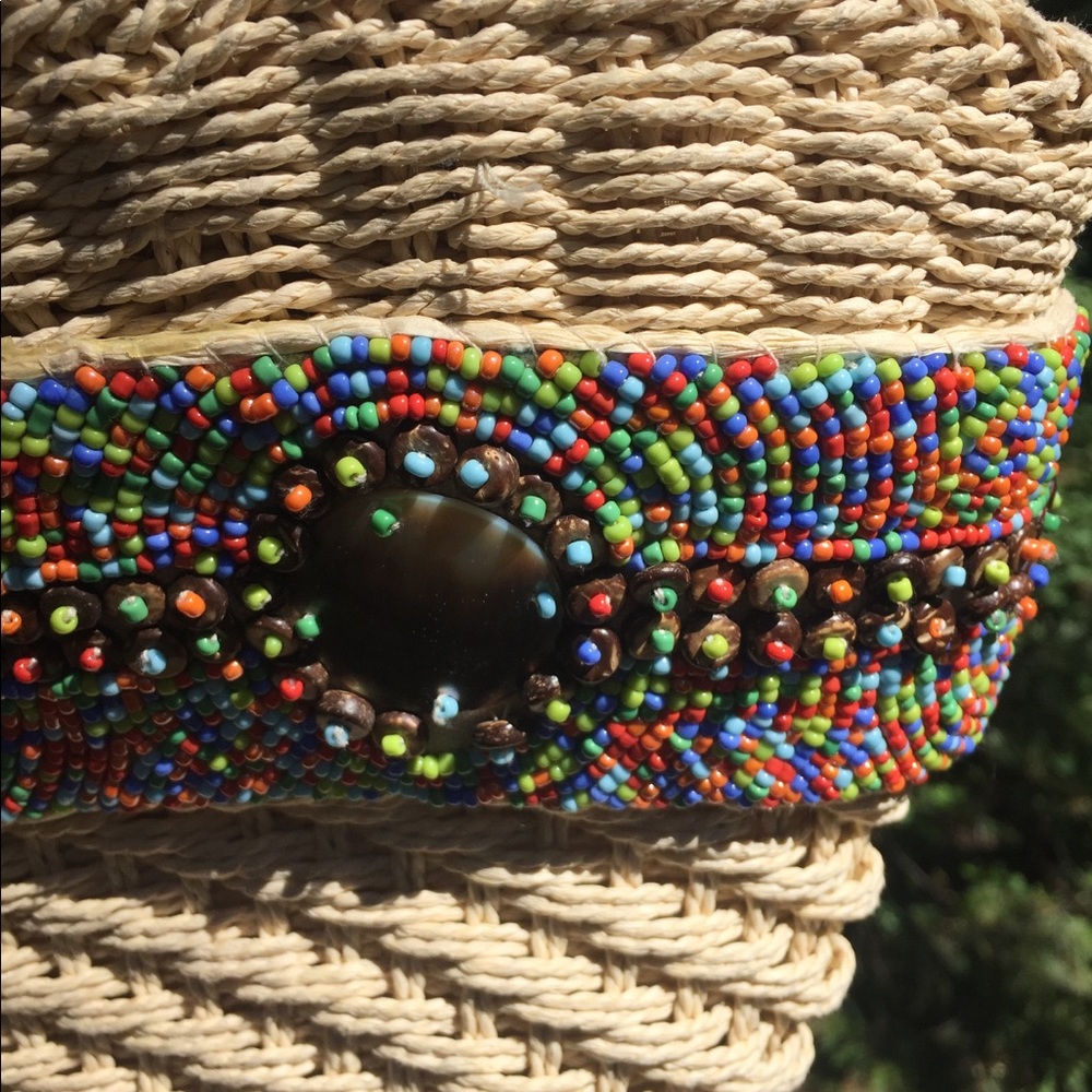Cappelli bead embellished creamy wicker straw bag woven handbag,HP24 - Picture 5 of 11